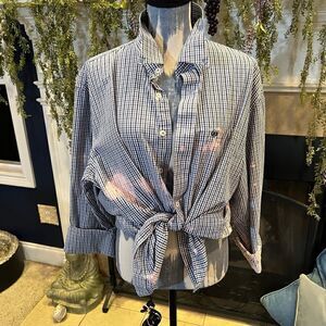 Izod XL preppy blue checked bleached oversize button up